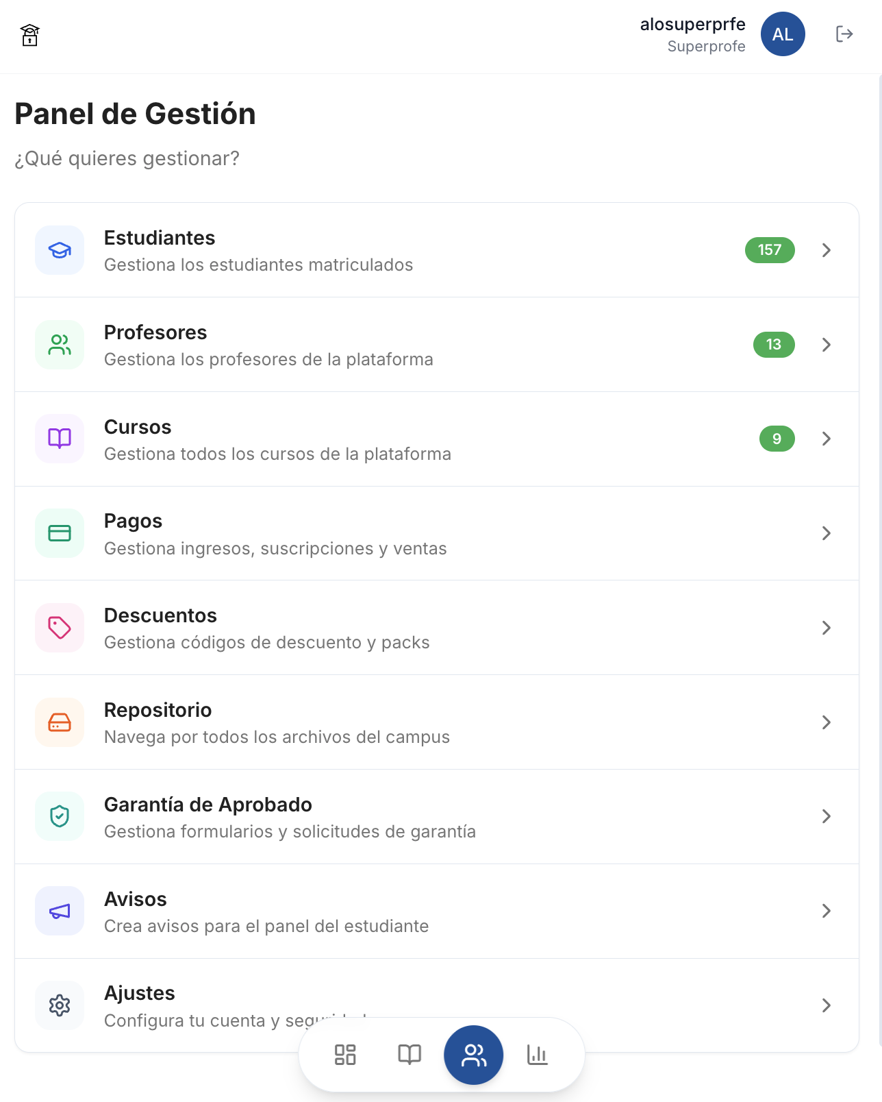 Vista del curso con controles de acceso y contenido protegido